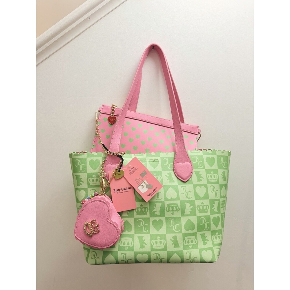 Juicy Couture Sweet Break Time 2-in-1 Tote Retro Green and Pink - Picture 2 of 11